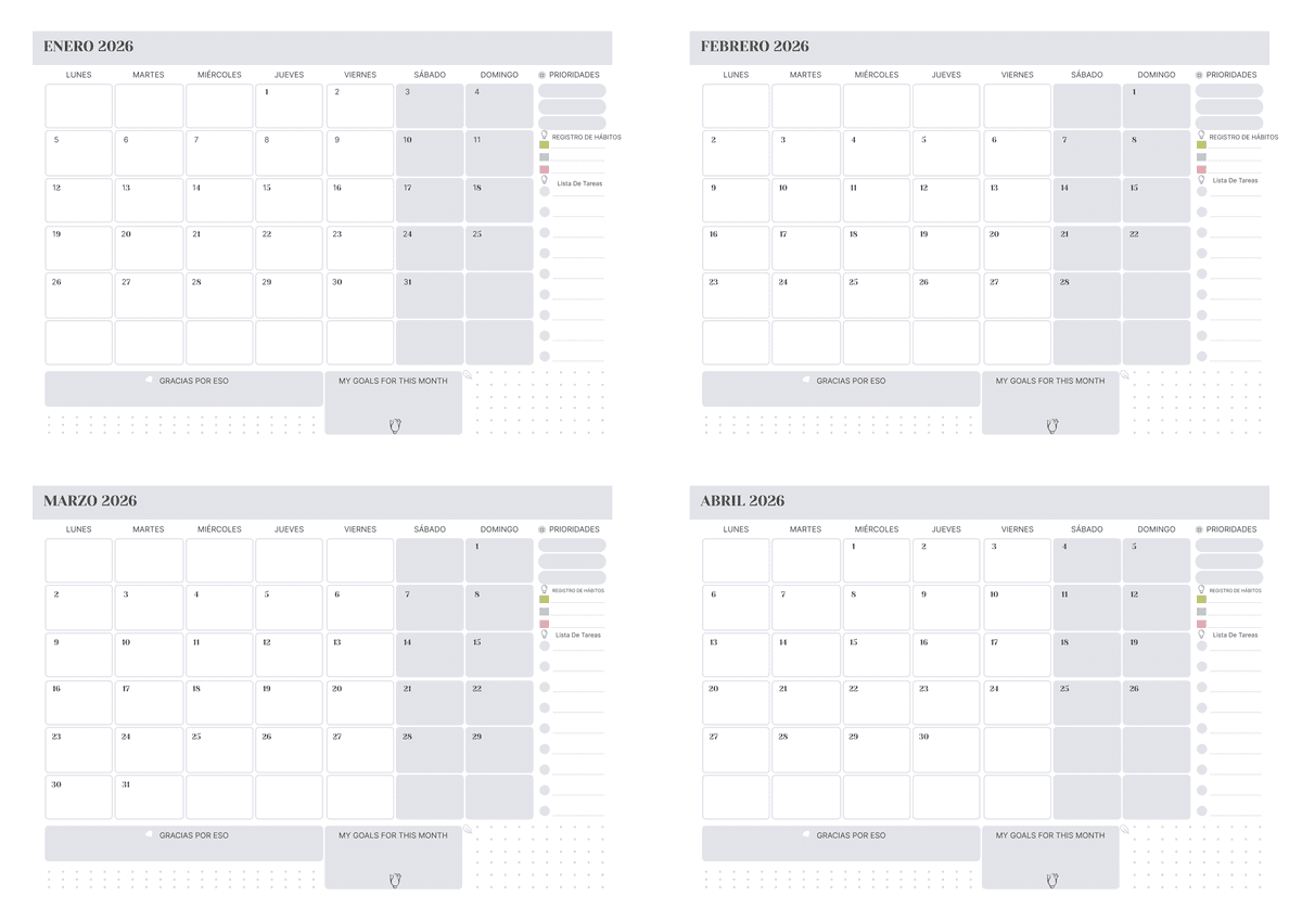 Calendario de 4 meses lavanda