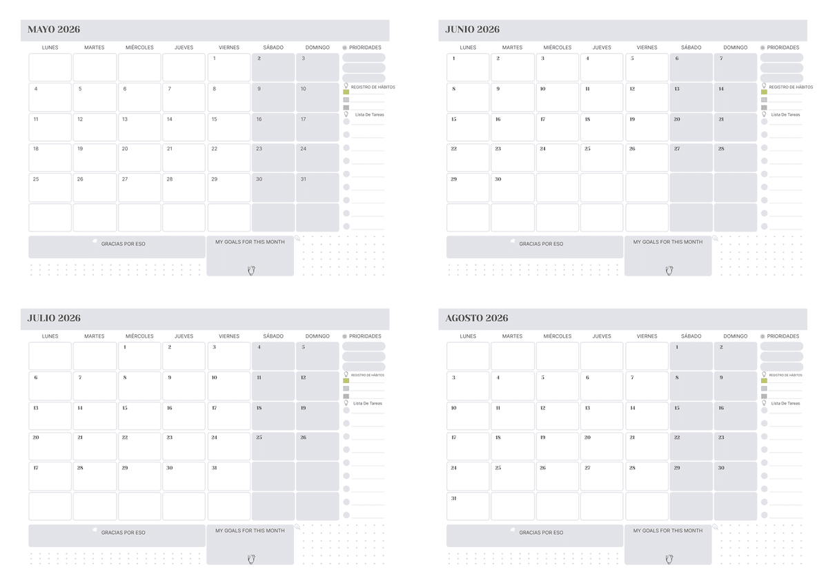 Calendario de 4 meses lavanda