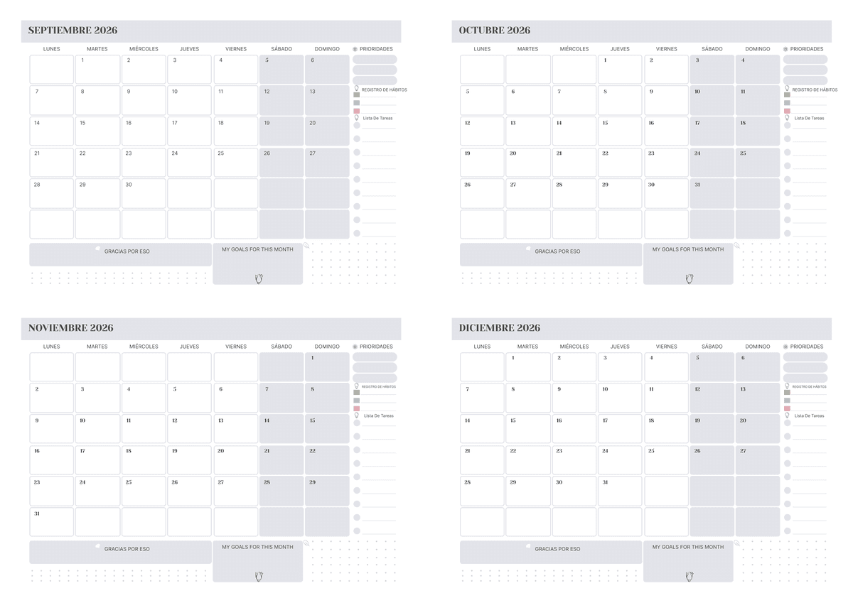 Calendario de 4 meses lavanda