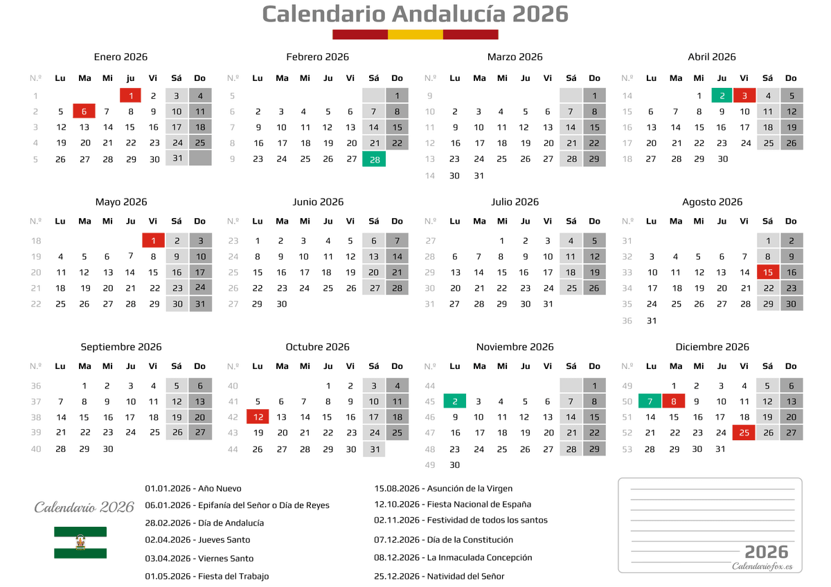 Calendario Andalucía 2026