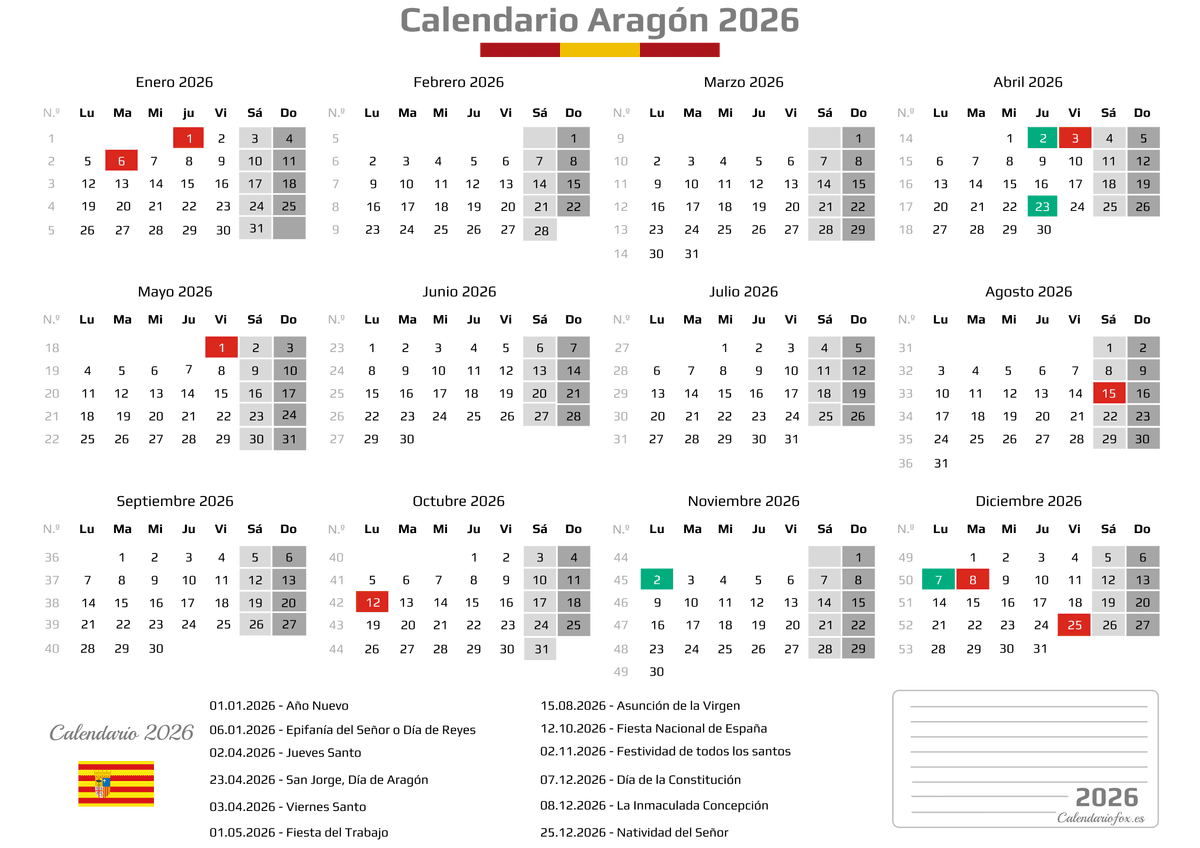 Calendario Laboral Aragon 2026