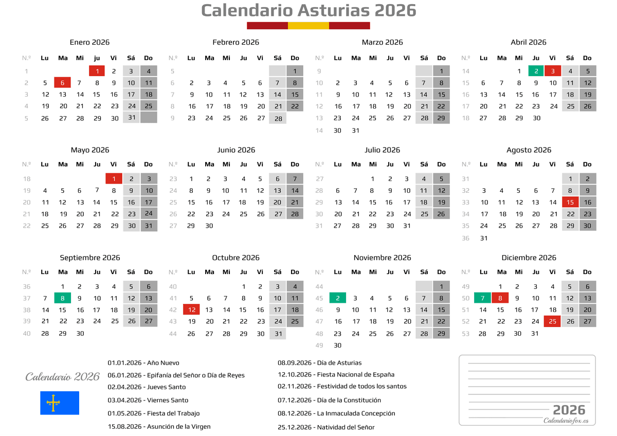 Calendario Laboral Asturias 2026