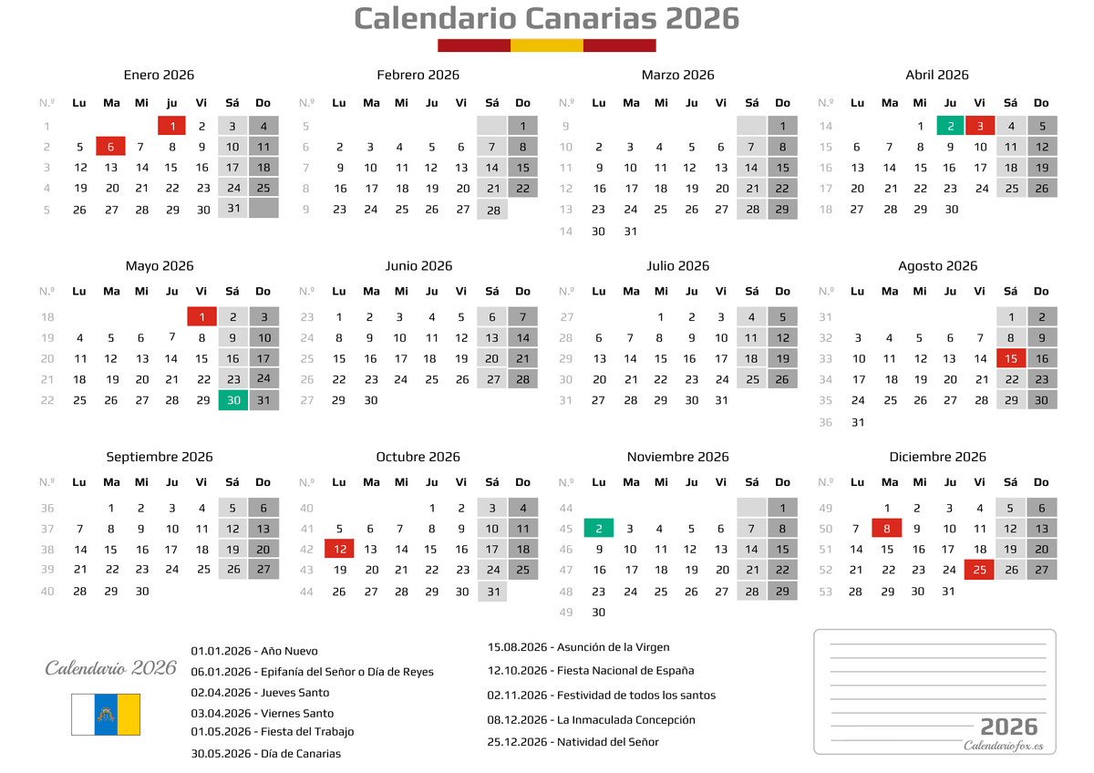 Calendario Laboral Canarias 2026