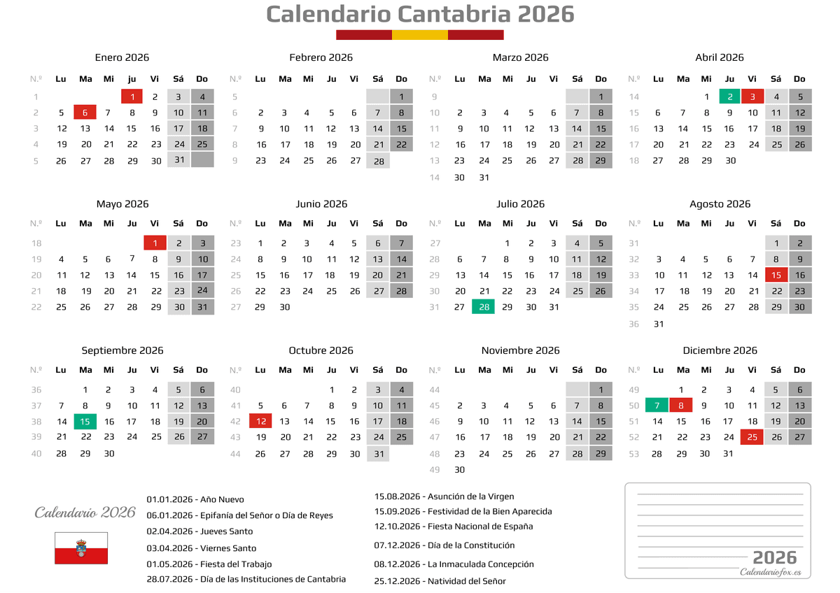 Calendario Laboral Cantabria 2026