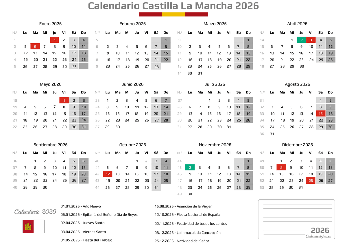 Calendario Laboral Castilla la Mancha 2026