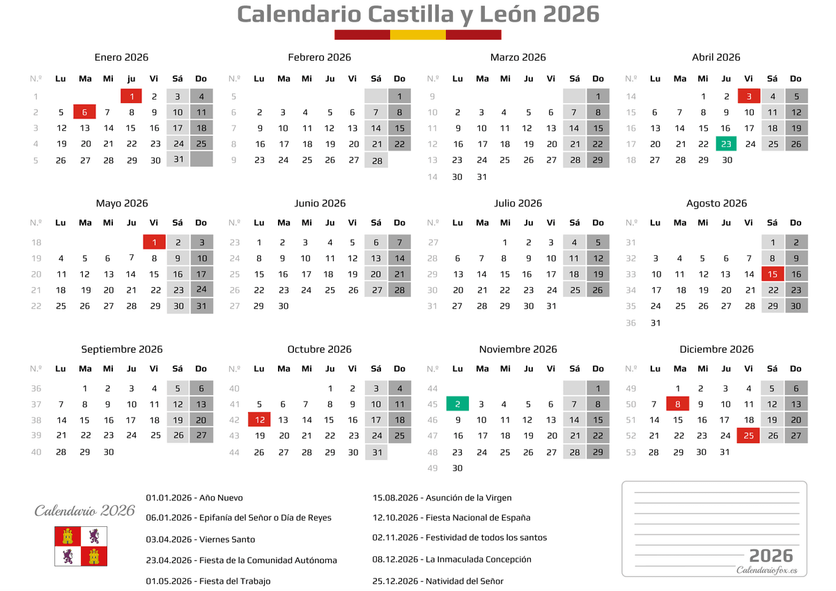 Calendario Laboral Castilla y Leon 2026