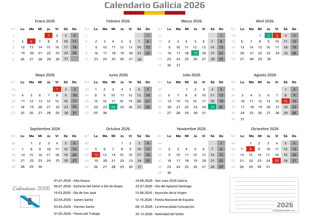 Calendario Laboral Galicia 2026