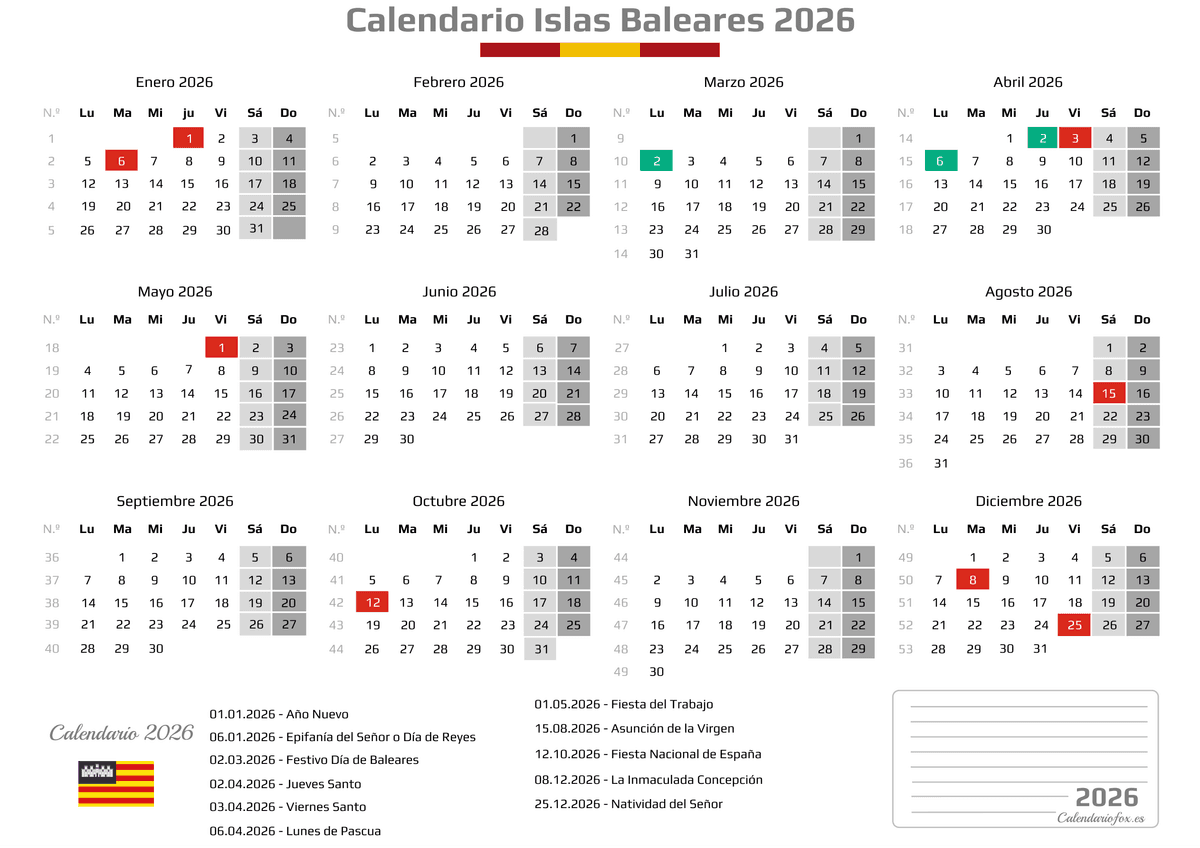 Calendario Laboral Islas Baleares 2026