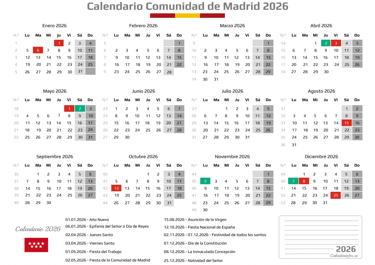 Calendario Laboral Comunidad De Madrid 2026 Para Imprimir PDF calendario-laboral-comunidad-de-madrid-2026-para-imprimir-pdf