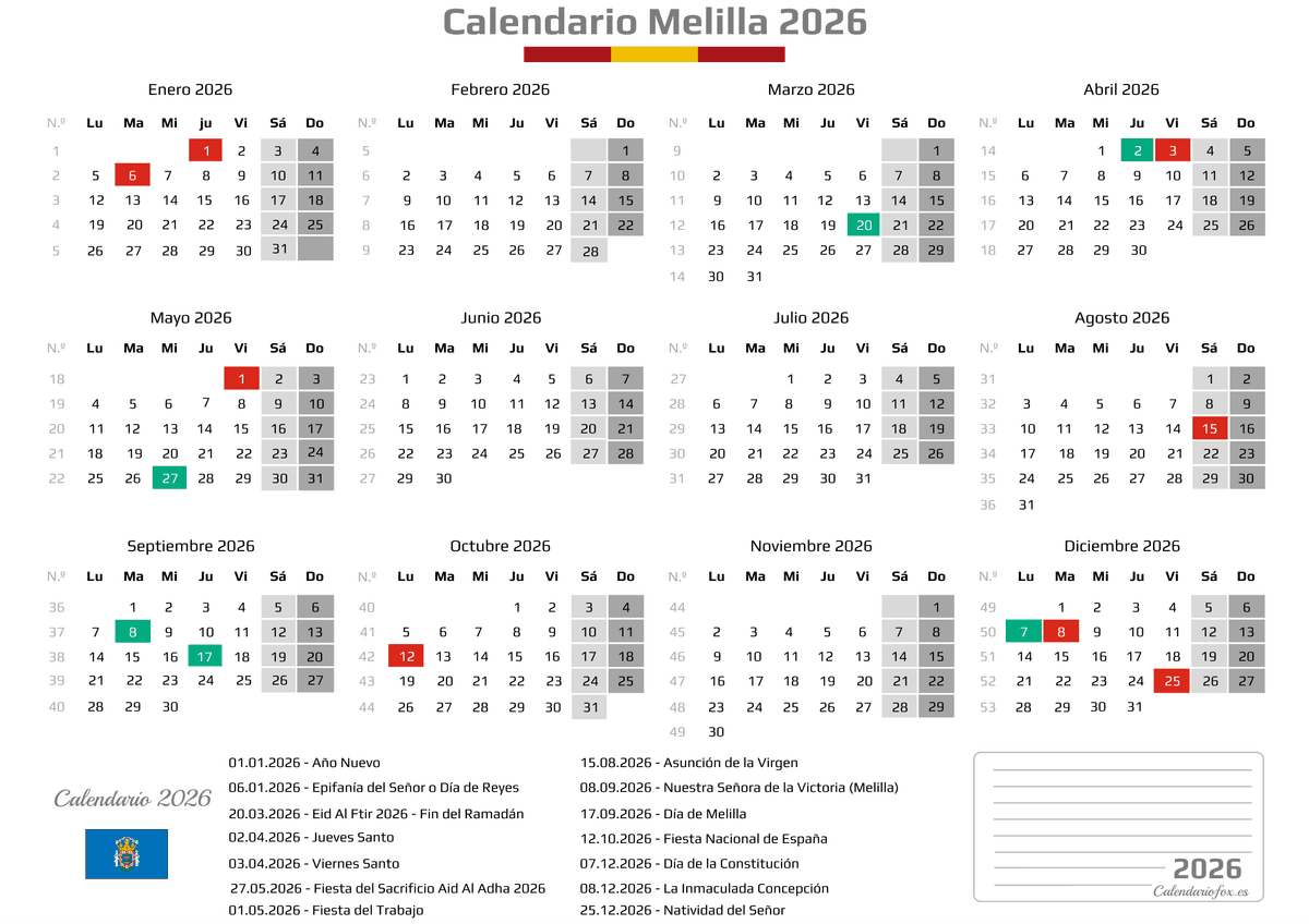 Calendario Laboral Melilla 2026