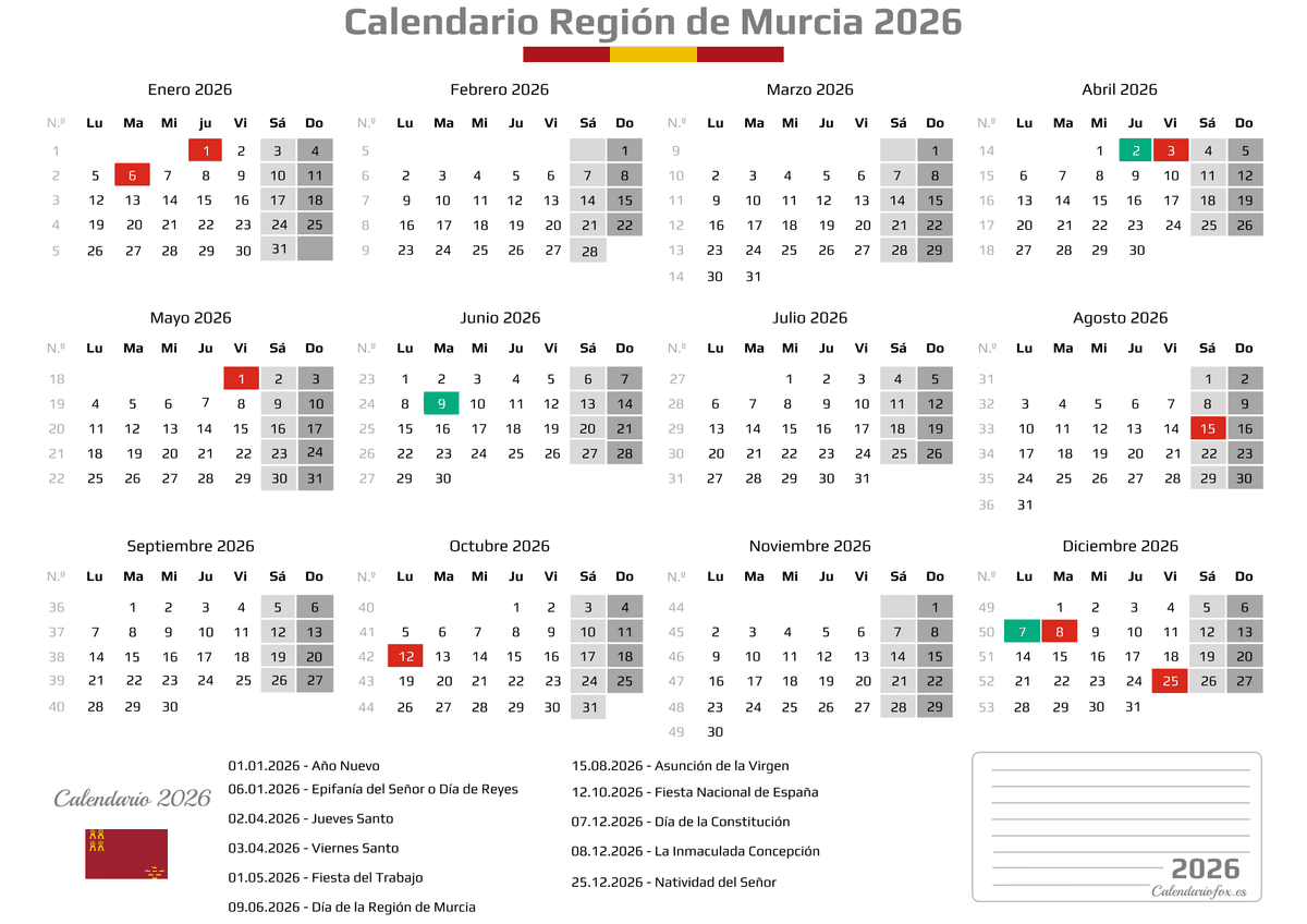 Calendario Laboral Murcia 2026