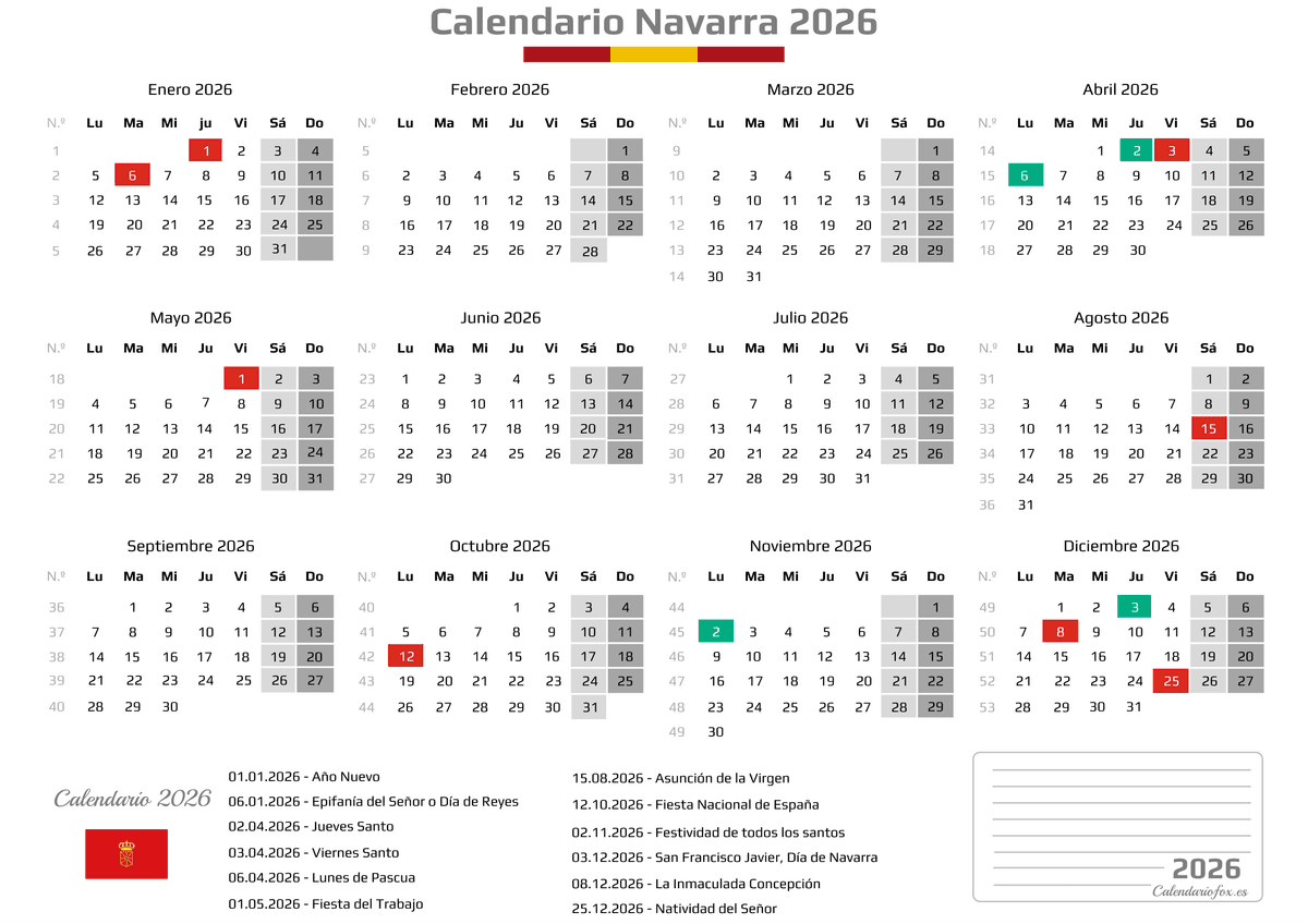 Calendario Laboral Navarra 2026