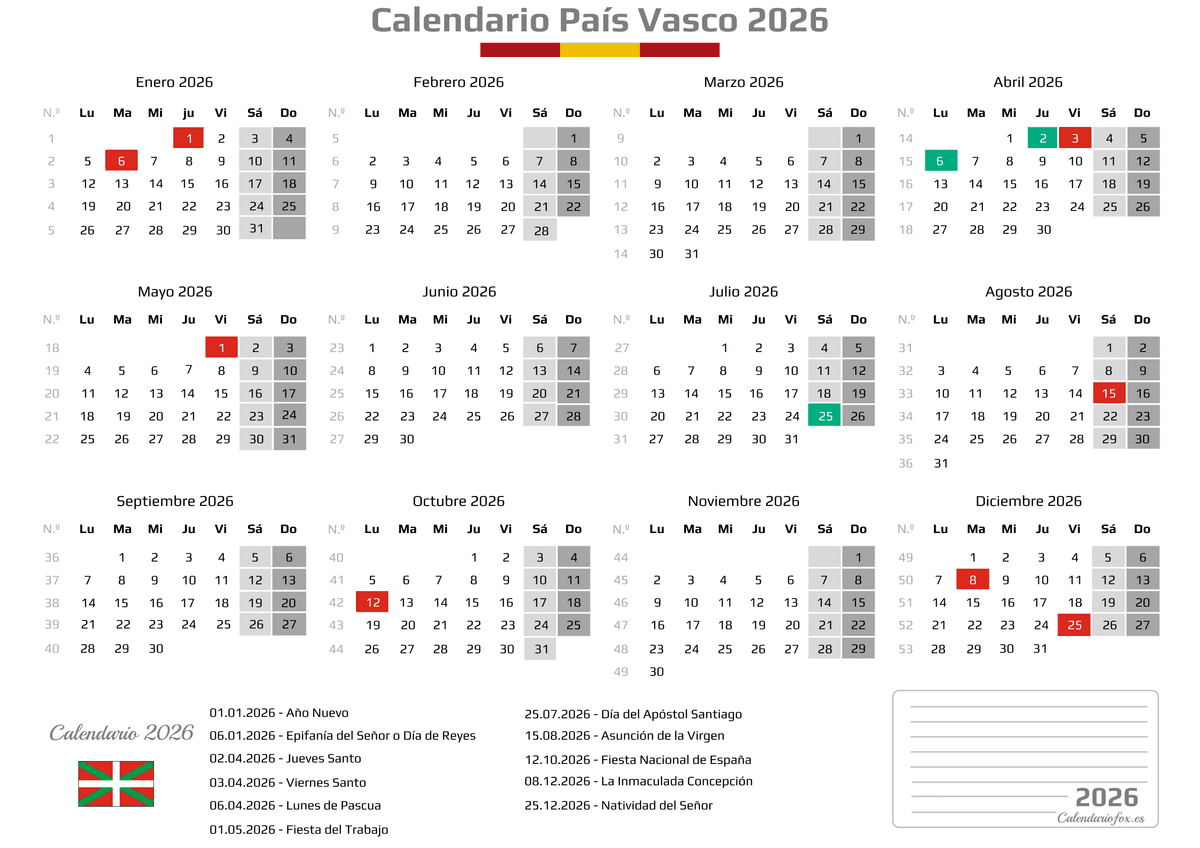 Calendario Laboral Pais Vasco 2026