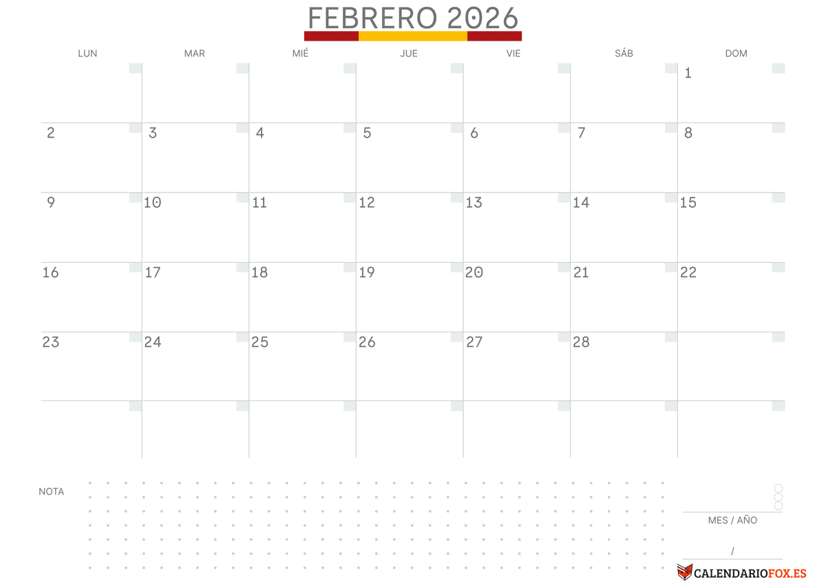 Calendario Febrero Con Notas