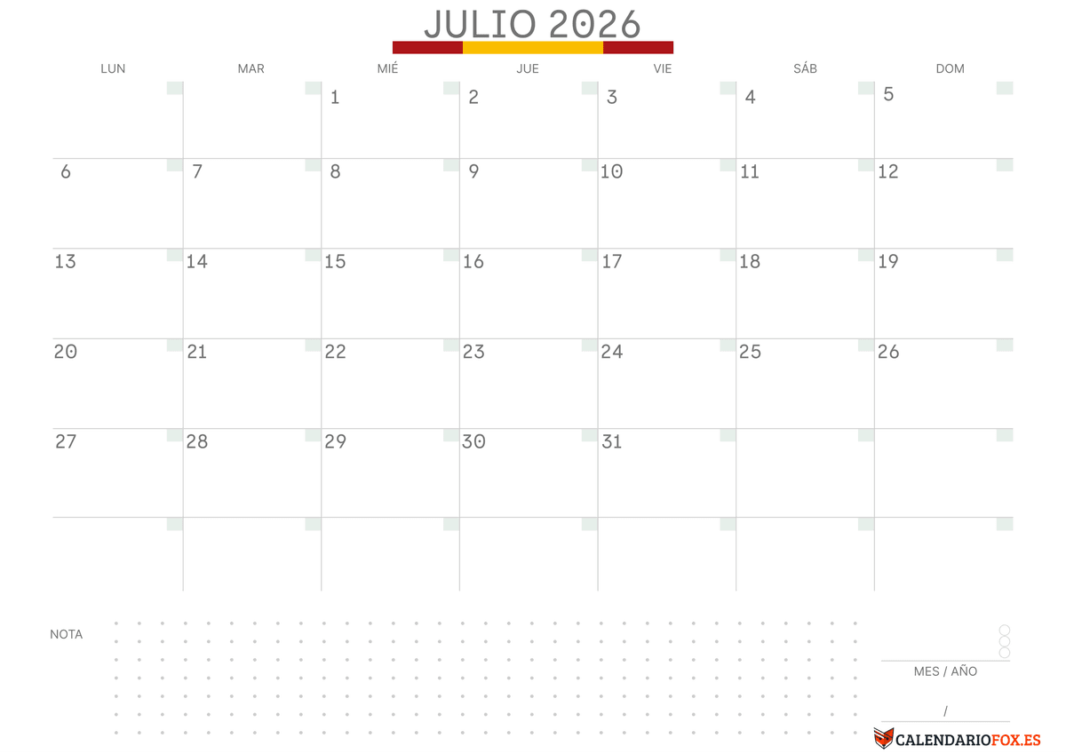 Calendario julio Con Notas
