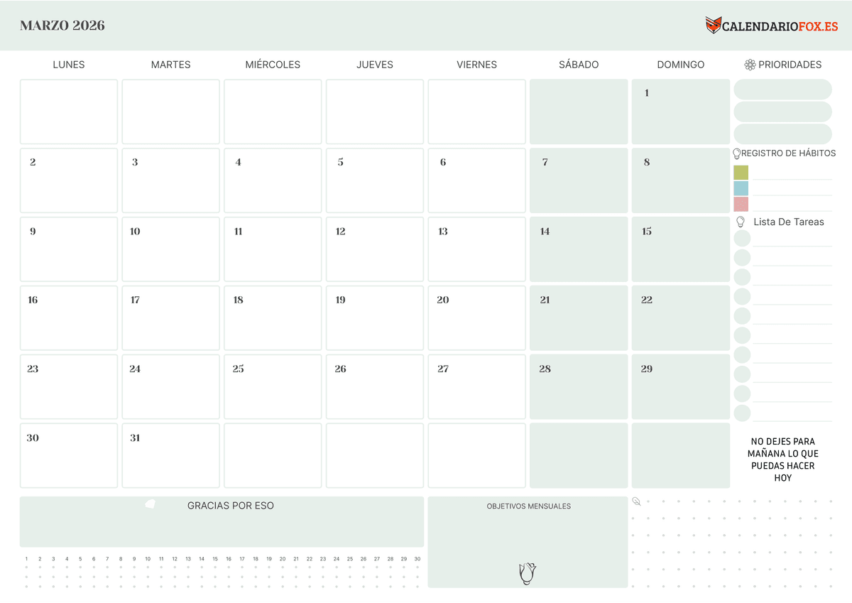 Calendario marzo 2026 Con To Do List