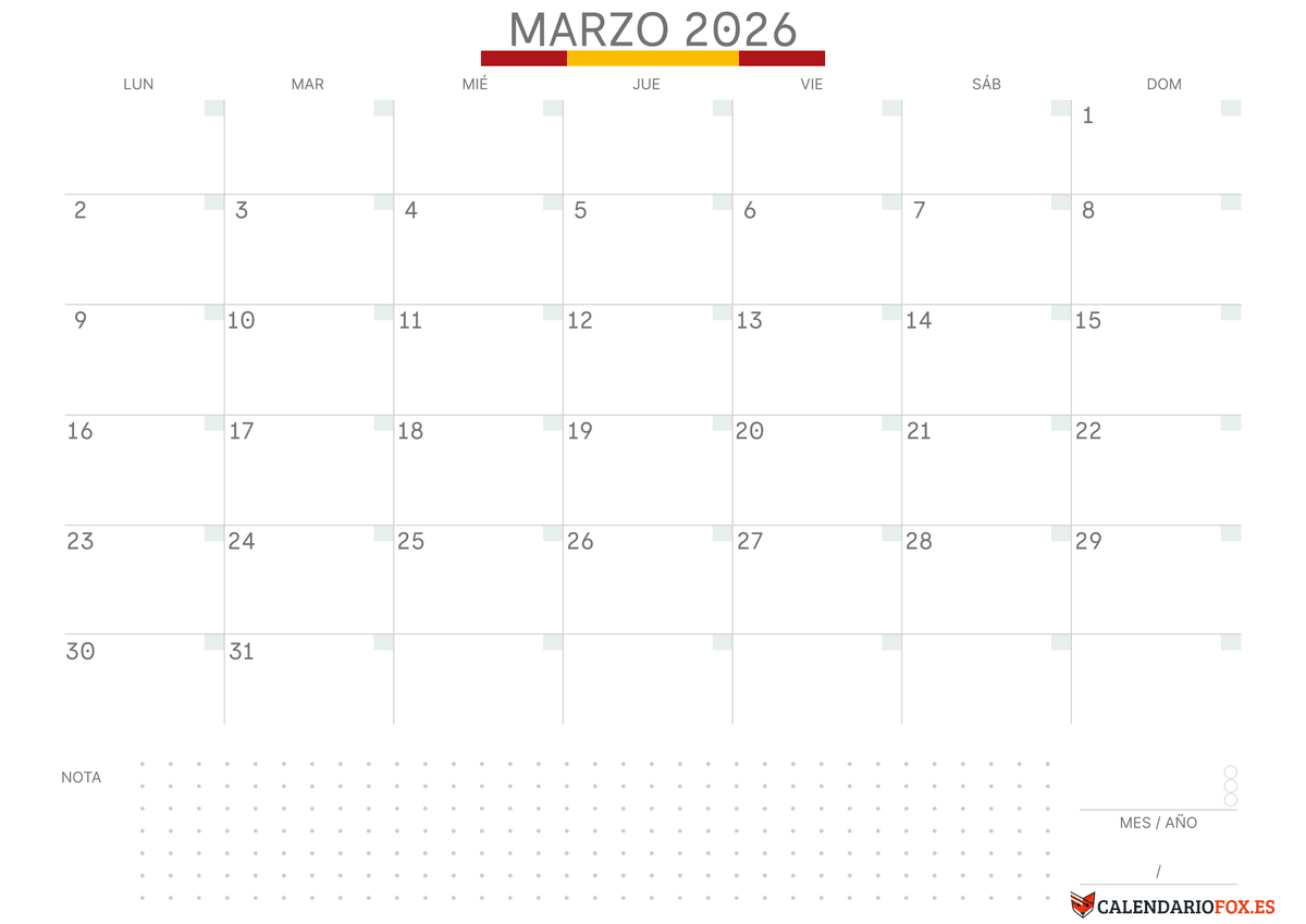 Calendario marzo Con Notas