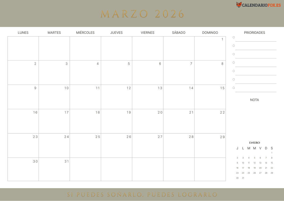 Calendario de marzo con Citas Inspiradoras