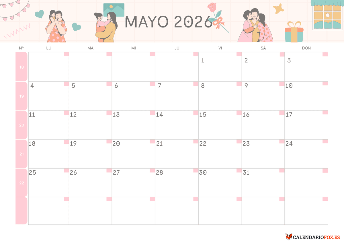 Calendario de mayo Tema Día de la Madre 2