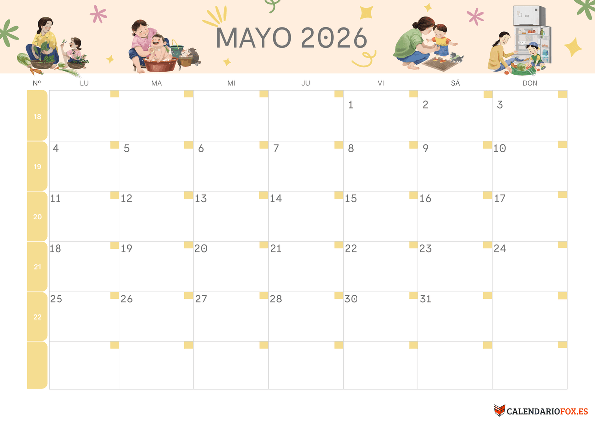 Calendario de mayo Tema Día de la Madre 3