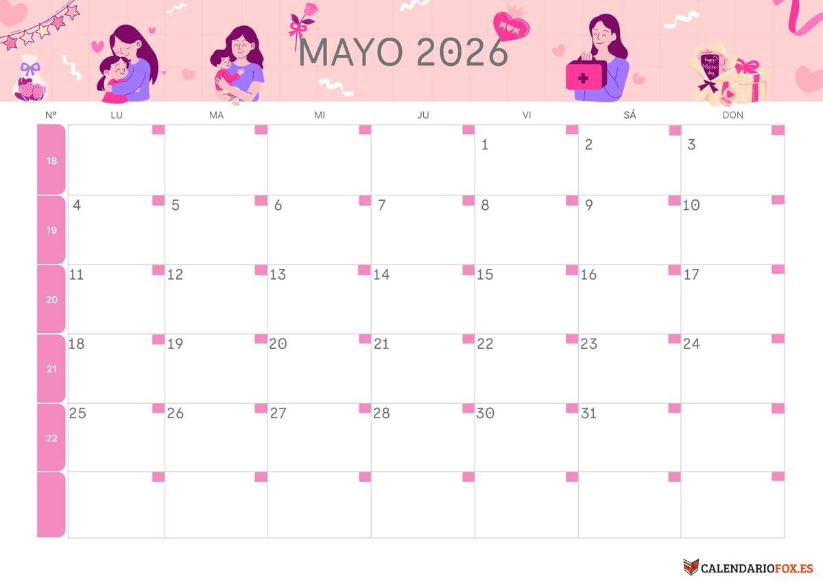 Calendario de mayo Tema Día de la Madre 4