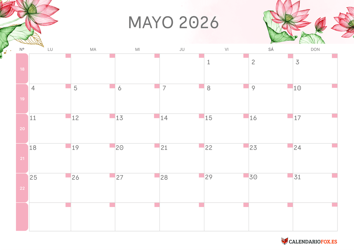 Calendario de mayo Tema Floral 1