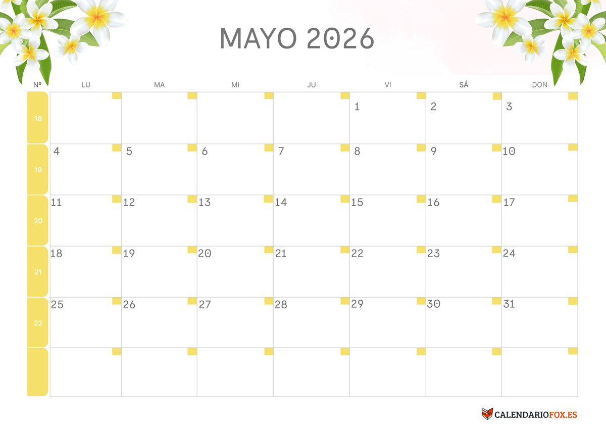 Calendario de mayo Tema Floral 2