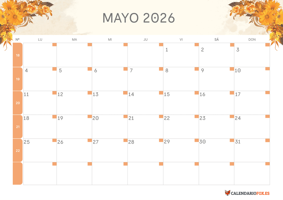 Calendario de mayo Tema Floral 3