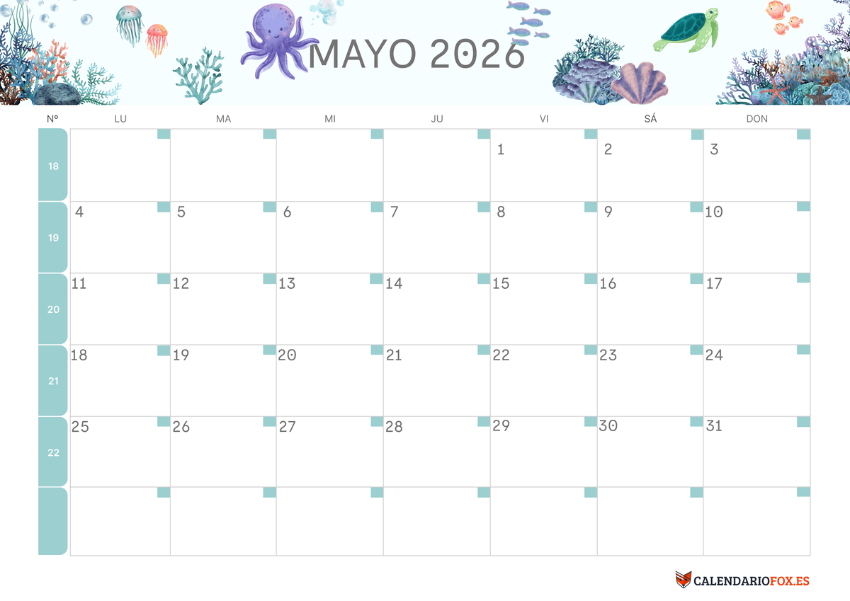 Calendario de mayo Tema Infantil 2