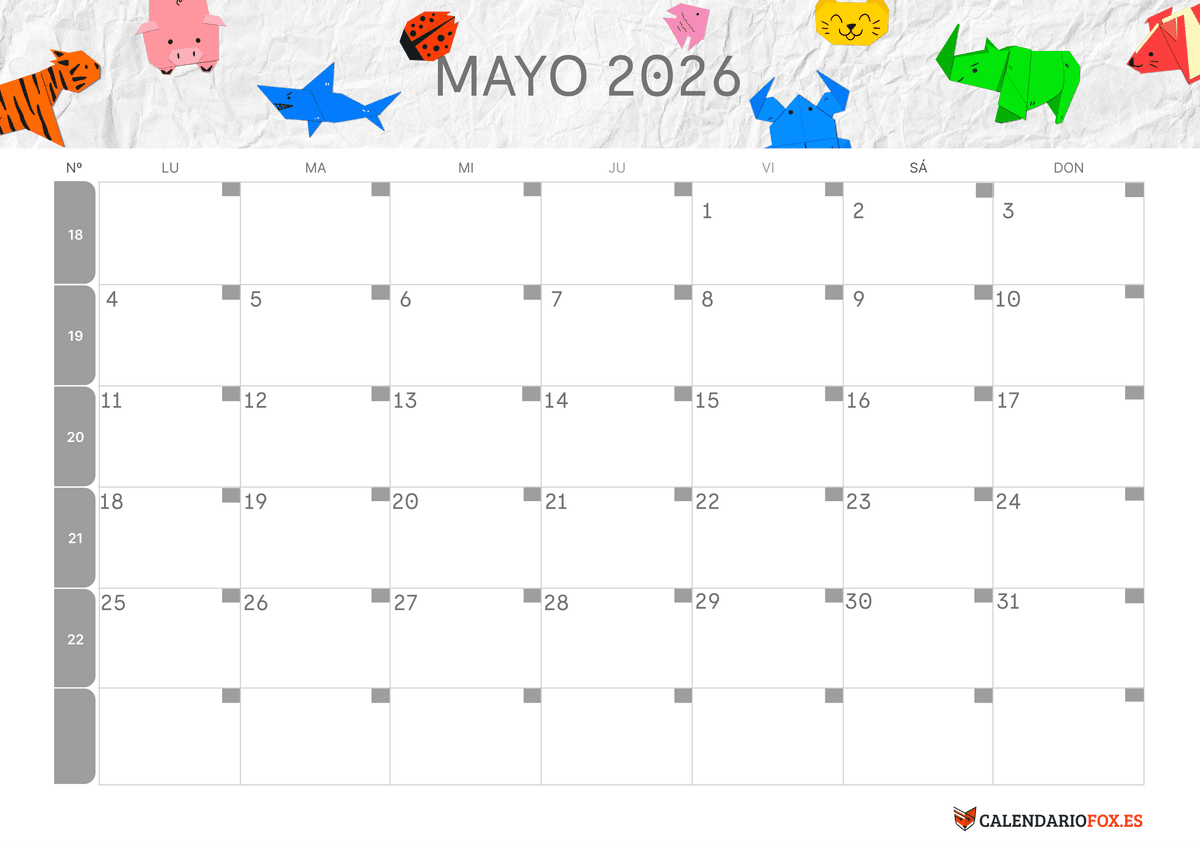 Calendario de mayo Tema Infantil 3