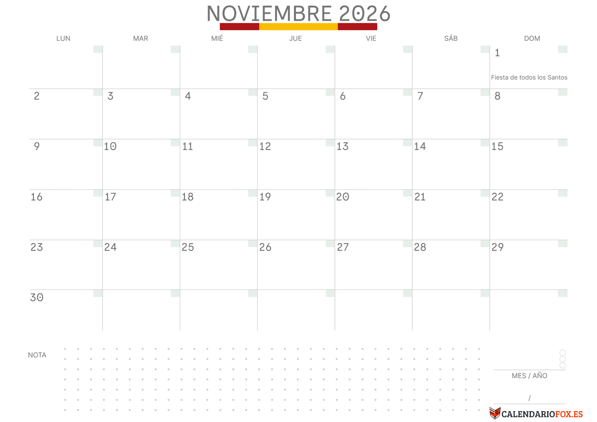 Calendario noviembre Con Notas