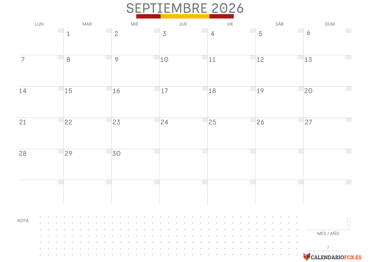 Calendario septiembre Con Notas
