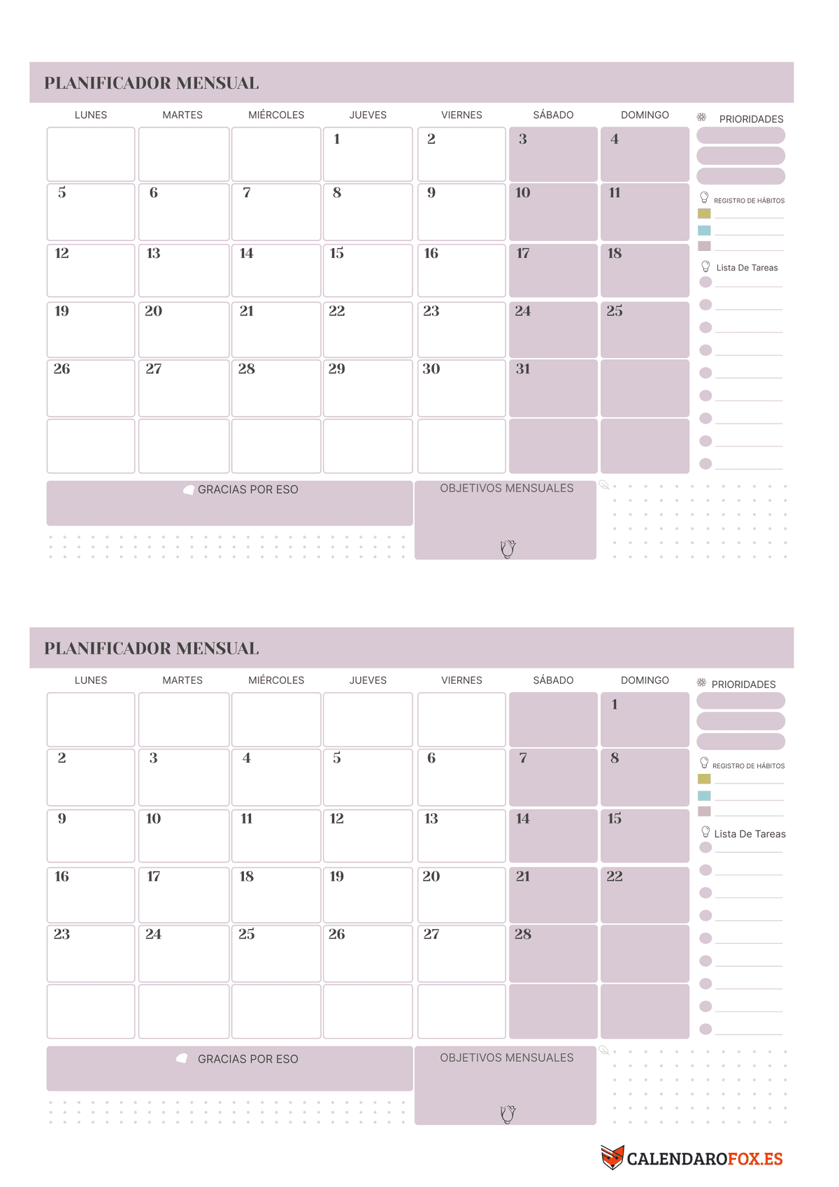 Planificador de 2 meses rosa