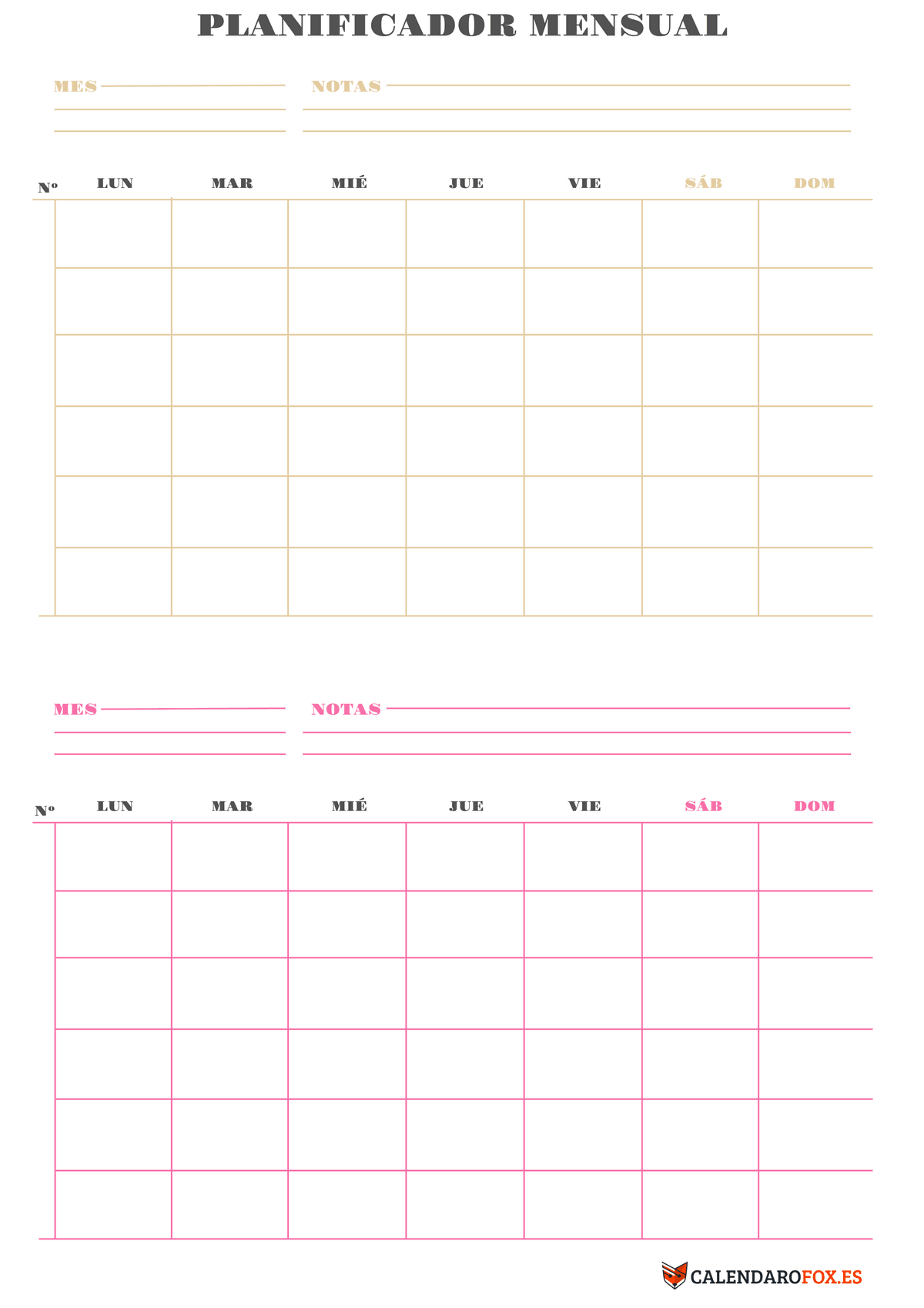 Planificador de 2 meses en blanco