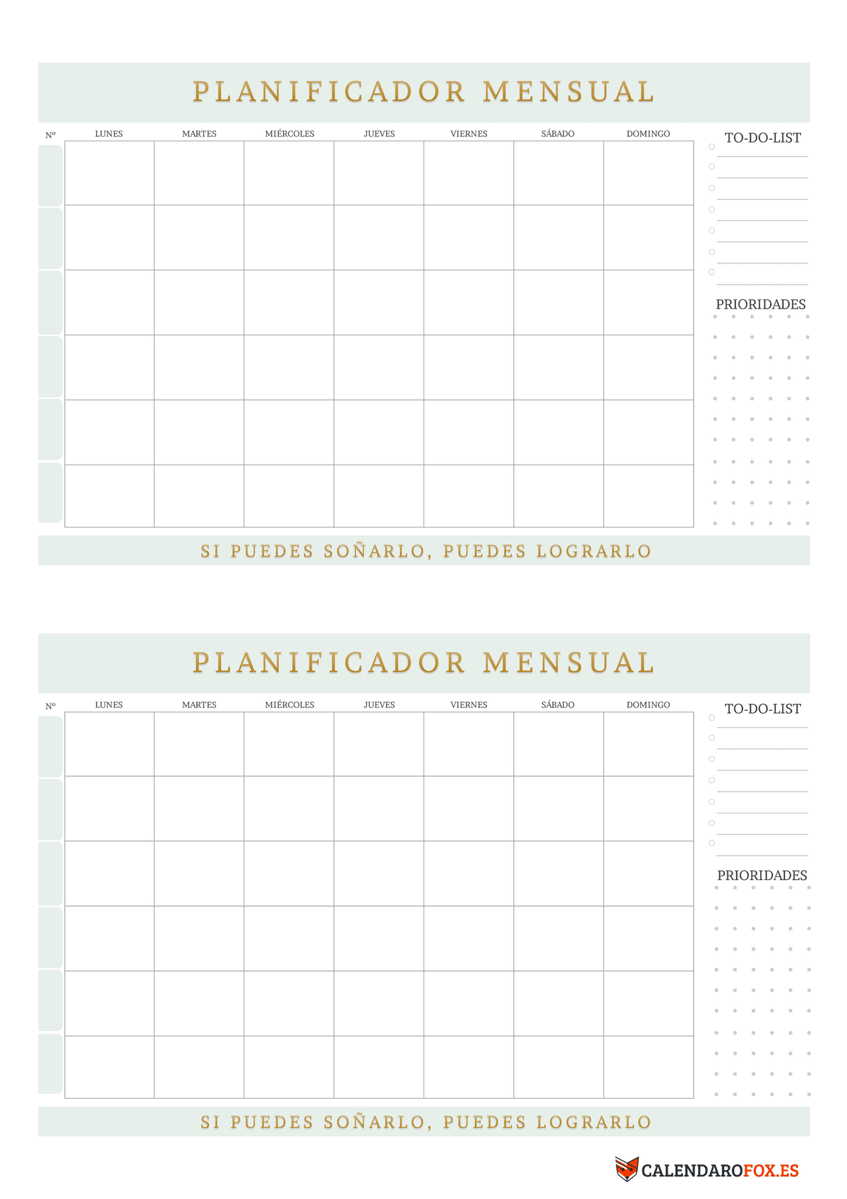 Planificador de 2 meses con lista de tareas