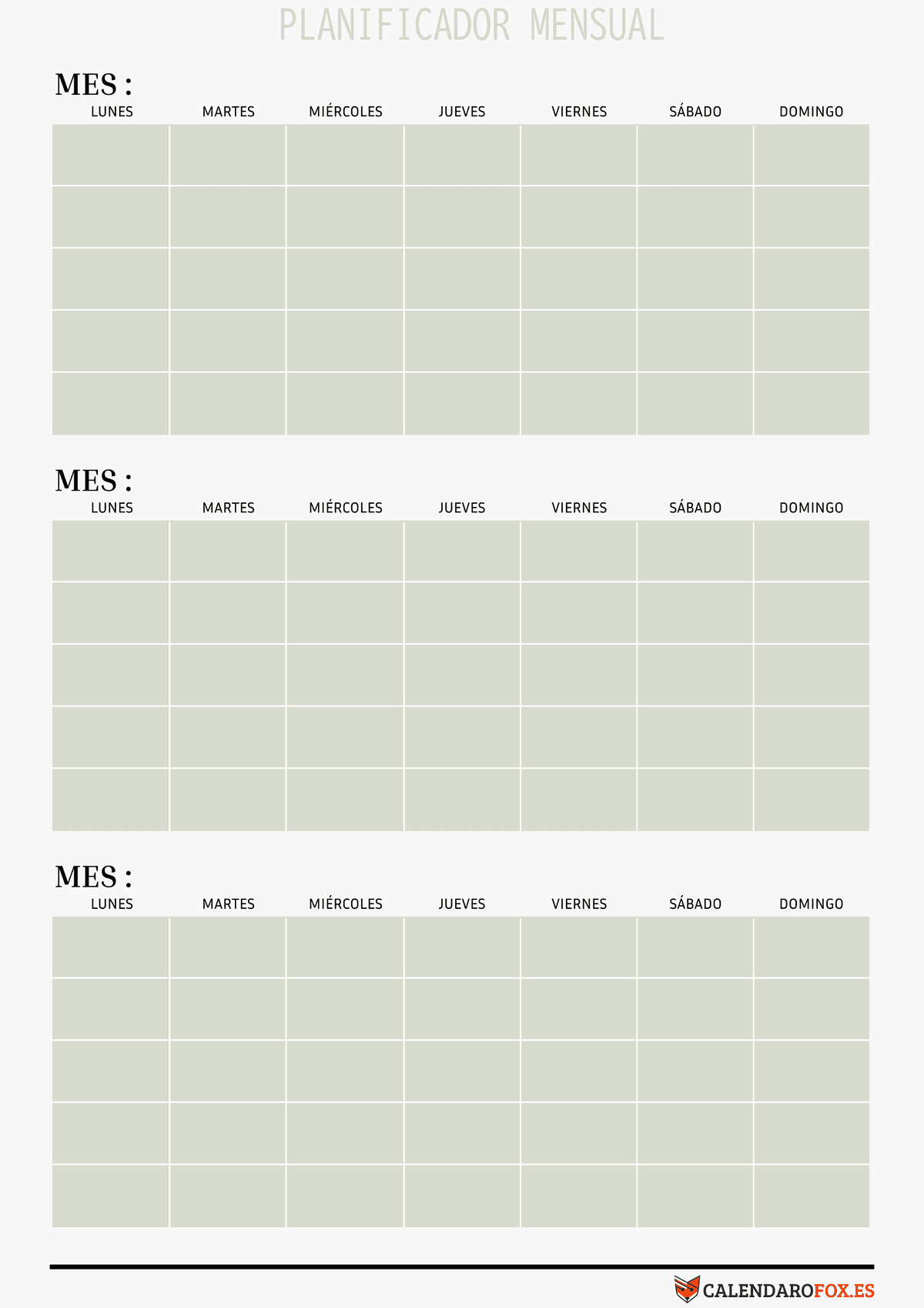 Planificador de 3 meses color salvia