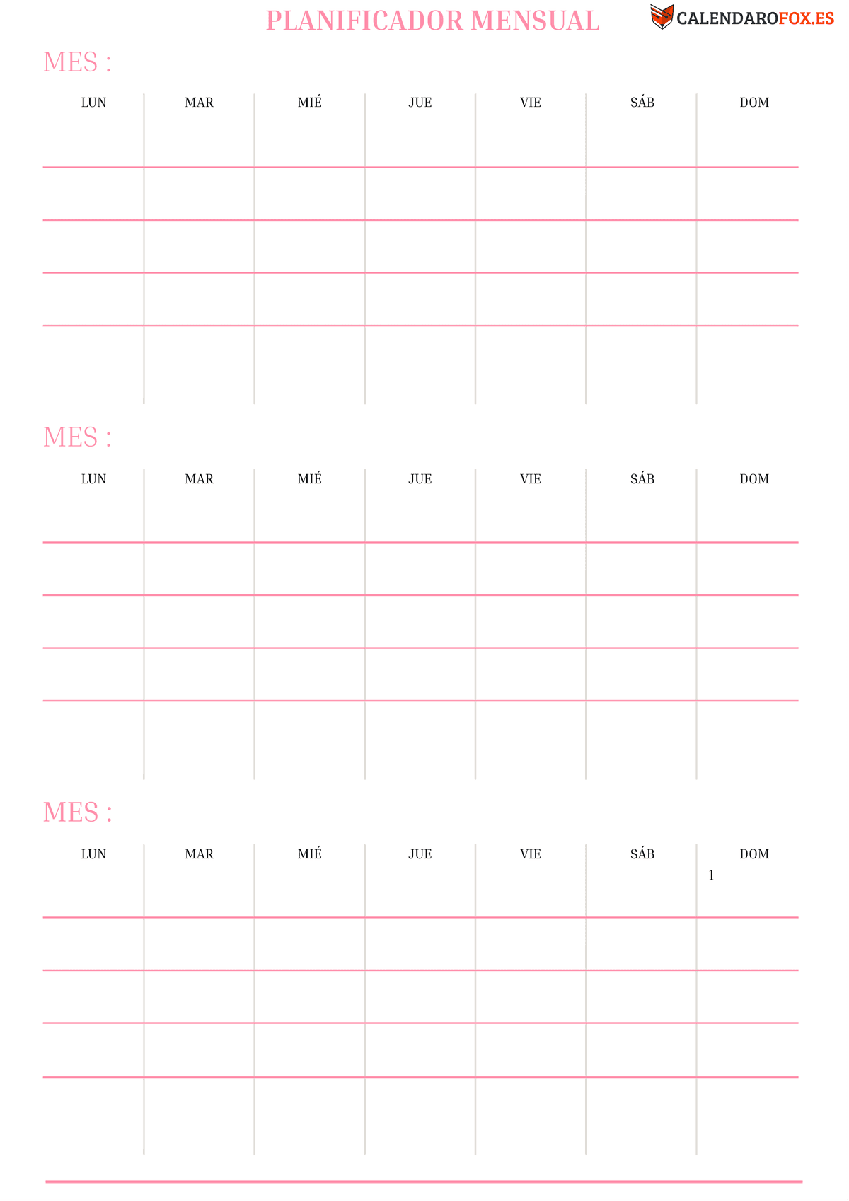 Planificador de 3 meses rosa