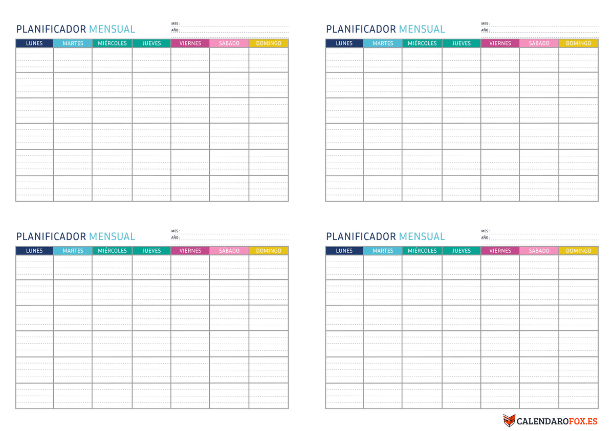 Planificador de 4 meses colorido