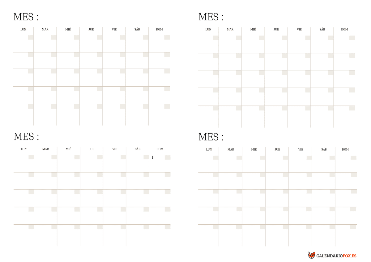 Planificador de 4 meses en blanco