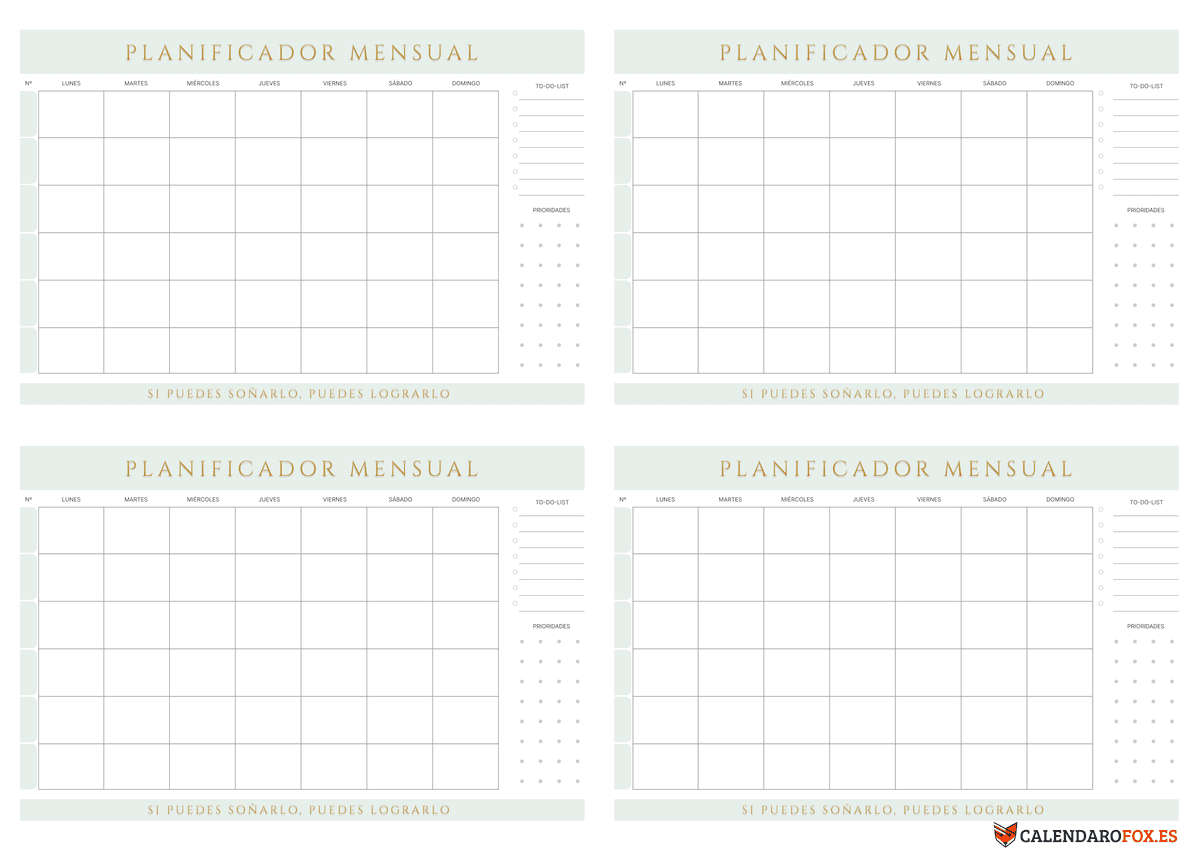 Planificador de 4 meses color salvia