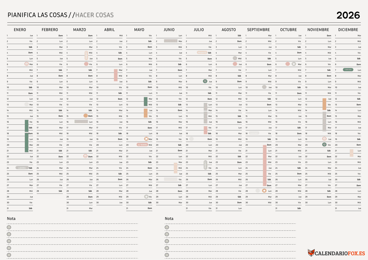 Planificador anual minimalista color crema