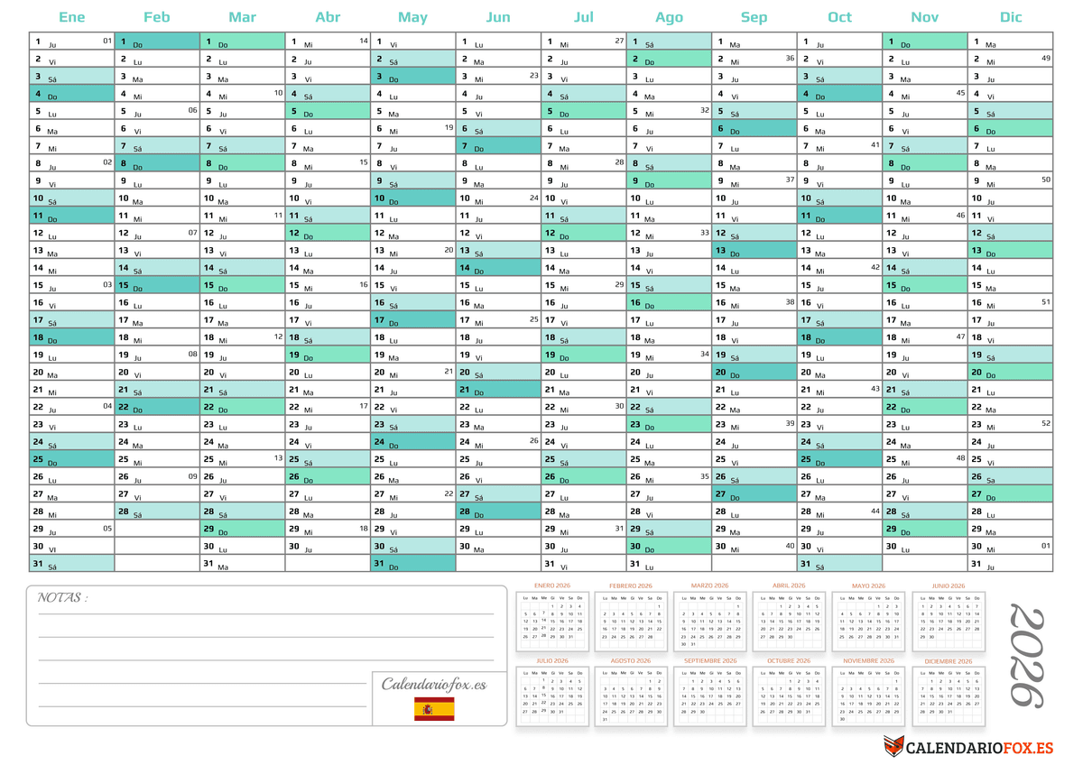 Planificador anual verde estético