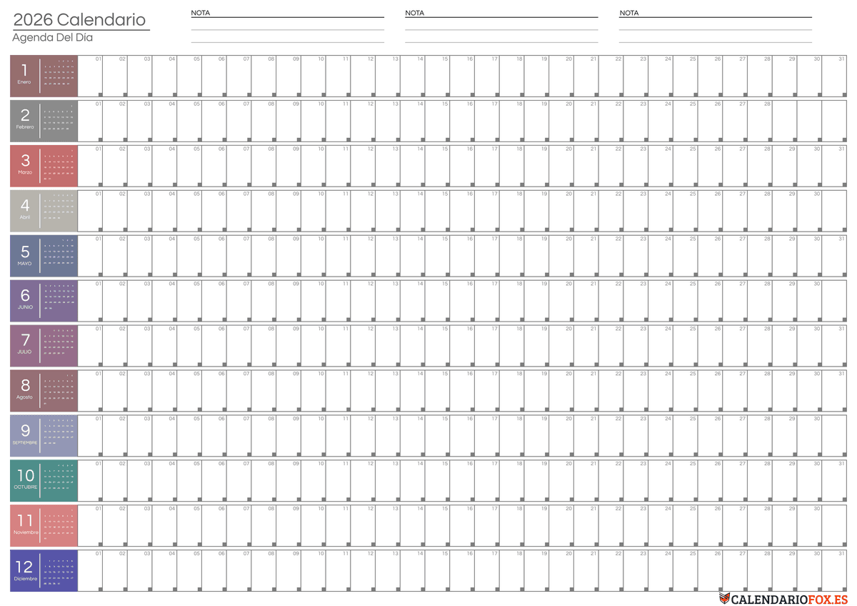 Planificador anual de 12 colores suaves