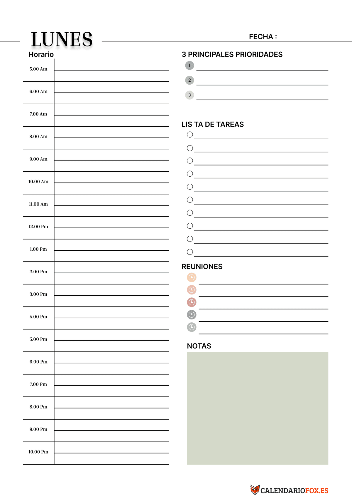 Planificador Diario de Horarios - Tema salia