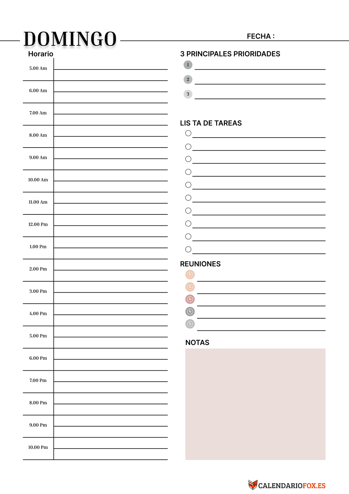 Planificador Diario Domingo Minimalista