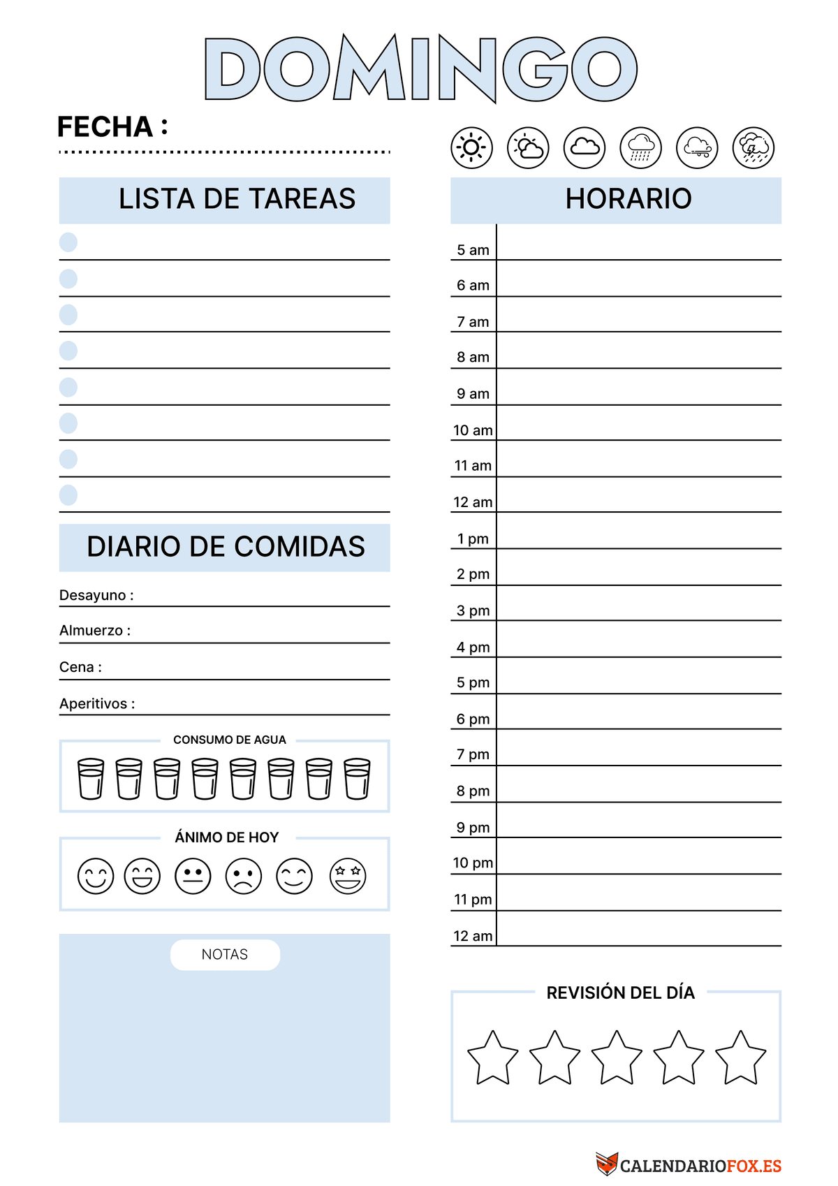 Planificador Diario Domingo