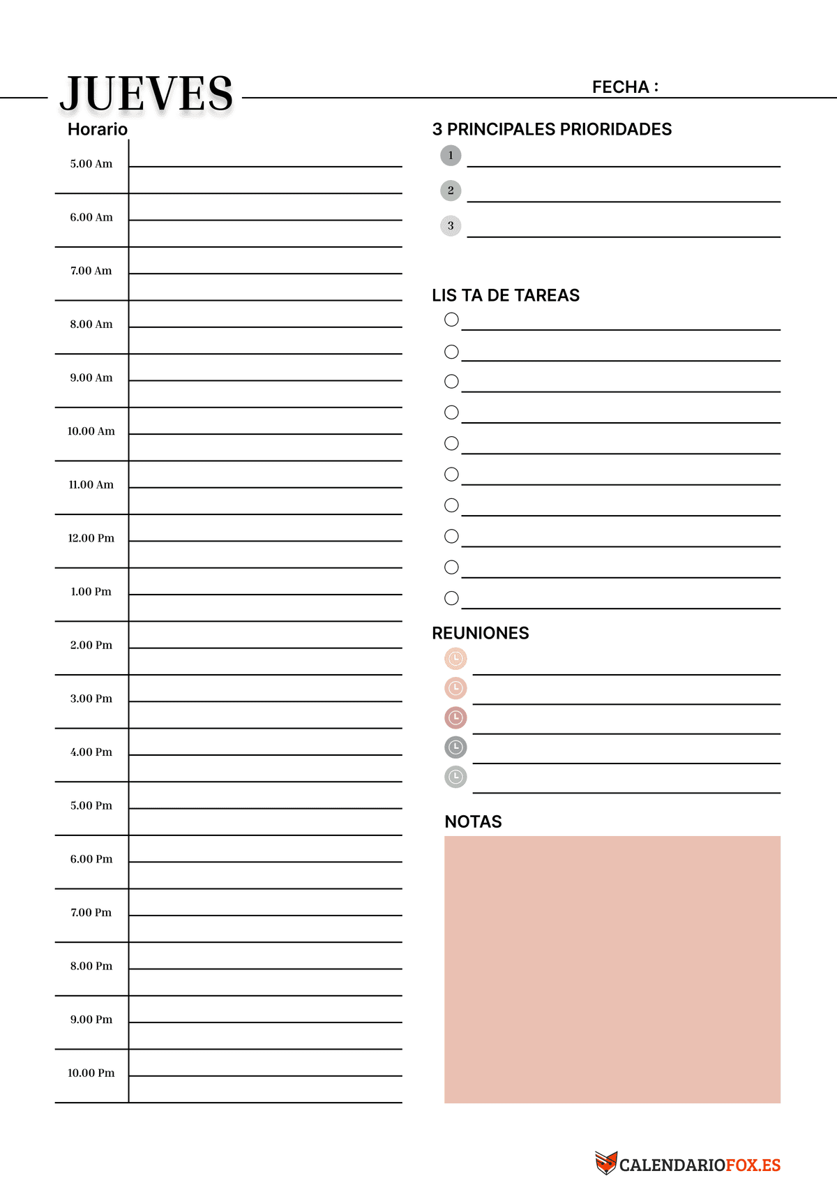 Planificador Diario Jueves Minimalista