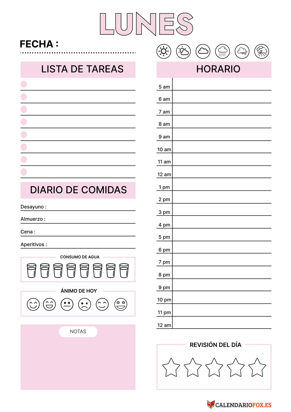 Planificador Diario Lunes