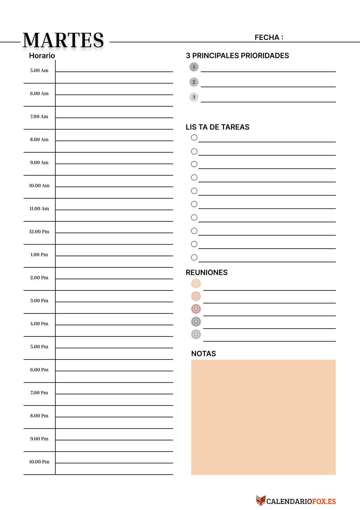 Planificador Diario Martes Minimalista