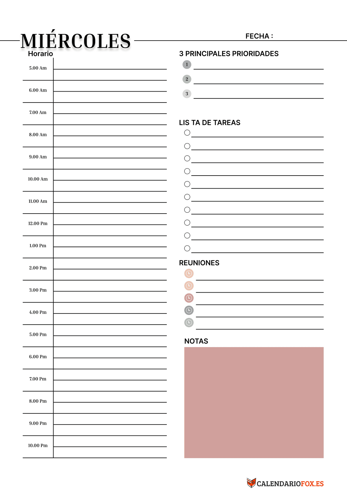 Planificador Diario Miércoles Minimalista